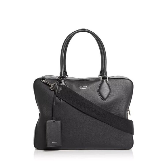 SALVATORE FERRAGAMO Mens Star Black Leather Triple Zip Tote Briefcase $3300 - Picture 1 of 16